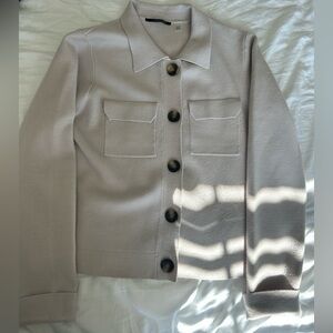 T Tahari Light Taupe Knit Button Collar Jacket